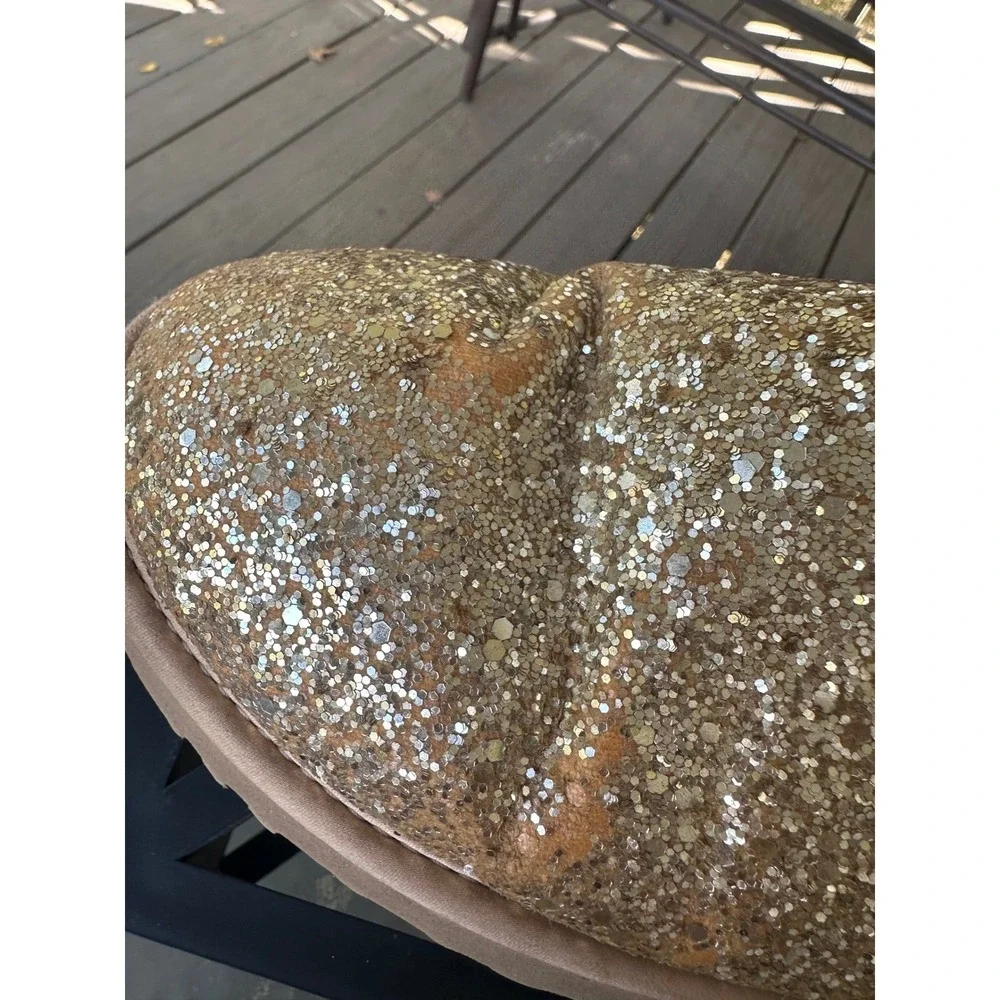 UGG Australia Glitter Mini Bailey Bow II Boots‎ Gold Shimmer Sparkle Size 7